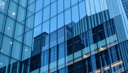 Wall Mural - Reflection of architecture on modern office building isolated with white highlights, png