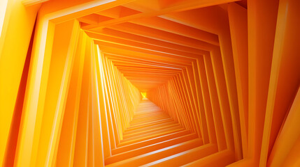 Wall Mural - A vibrant, geometric tunnel of orange shapes converging towards a bright center.