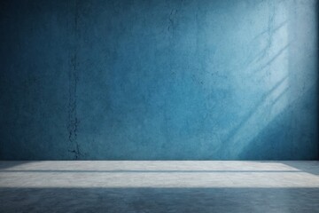 Wall Mural - Blue concrete wall and floor with light and shadow backgrounds, use for product display for presentation and cover banner design