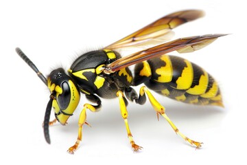 Yellow Jacket. Isolated European Wasp Insect on White Background