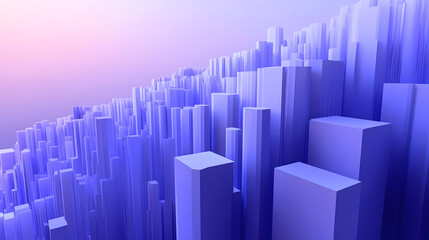 Wall Mural - Abstract 3D purple geometric shapes create a futuristic city skyline.