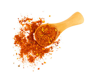 Wall Mural - paprika powder in a spoon, ground red chili pepper, dry paprika powder spice, graphic element isolated on a transparent background