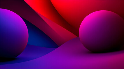 Wall Mural - Abstract 3D purple spheres with red and blue gradients on a dark blue and purple background.