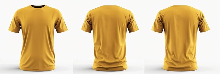 Yellow T Shirt. Adult Apparel Collection of Blank Casual Attire on White Background