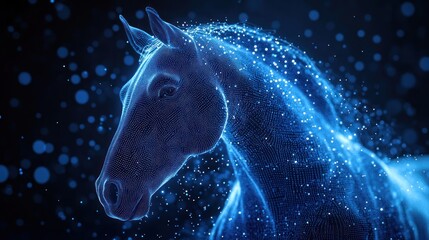 Digital Horse in a Blue Glow