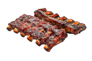 Delicious barbecued ribs glazed with a savory sauce, transparent background