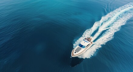 Wall Mural - Speeding Boat on Clear Blue Waters Near Coastal Region