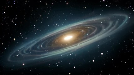 video of spiral galaxy with bright glowing center, surrounded by swirling arms of stars and cosmic d