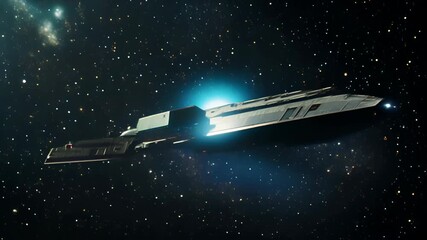 Wall Mural - Video of futuristic spaceship traveling through deep space, surrounded by countless stars and cosmic nebulae, symbolizing space exploration and advanced technology