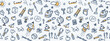 © v1ra - Seamless doodle back to school pattern, vector background. Hand drawn school supplies and creative elements on checkered background, school notebook. Texture for wallpaper, background, fabric.