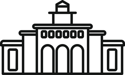 Poster - simple line drawing of a large building facade with columns and windows, could be a government build
