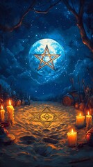 Pentacle Moonlit Ritual Wicca, Paganism Religion Spiritual Symbol