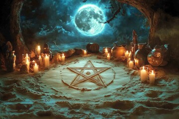 Pentacle Moonlit Ritual Wicca, Paganism Religion Spiritual Symbol