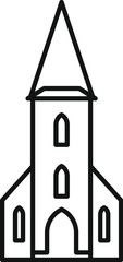 Poster - simple line drawing of a tall church building with spire and arched windows