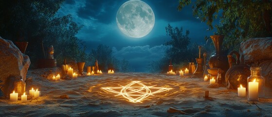 Pentacle Moonlit Ritual Wicca, Paganism Religion Spiritual Symbol