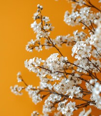 Wall Mural - White Flowers on Orange Background