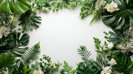 Wall Mural - A Beautiful Display of Green Foliage and White Flowers