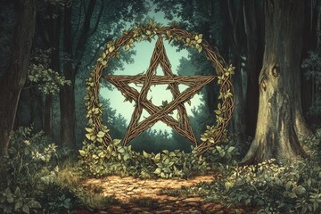 Pentacle Forest Gathering Wicca, Paganism Religion Spiritual Symbol