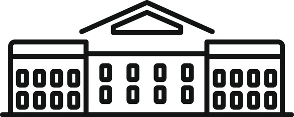 Poster - simple line icon of a large public building with many windows, potentially representing government, 