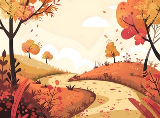 Sticker - Autumn Landscape with Winding Path and Colorful Trees