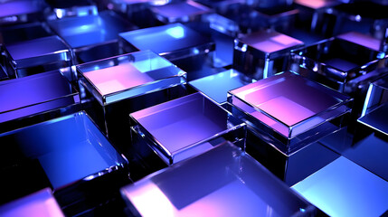 Abstract close up of blue and purple glass cubes.