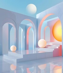 Sticker - Abstract Minimalist  Archway Structure With Pastel Colored Sky