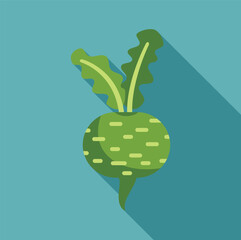 Sticker - Green turnip vegetable root growing with leaves in flat design style with long shadow