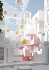 Sticker - Abstract Minimalist Architecture with Floating Spheres