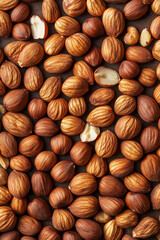 Wall Mural - Top view of hazelnuts almonds background