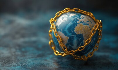 Wall Mural - a gold chain is wrapped around a globe, symbolizing the world being locked up