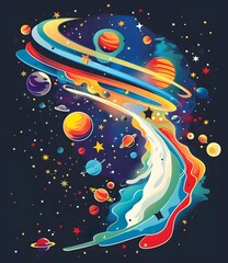 Wall Mural - abstract space galaxy illustration with planets and stars
