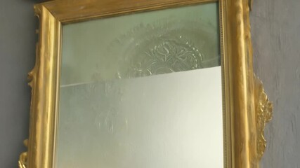 Poster - vintage gold-framed mirror in rustic home decor setting generative ai