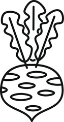 Poster - Simple beetroot with leaves growing upwards, drawn in a black and white line icon style