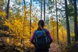 © KumCup - A person with a backpack hiking through a colorful autumn forest.