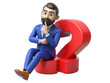 © Khawla - Confused 3d cartoon character businessman with question mark