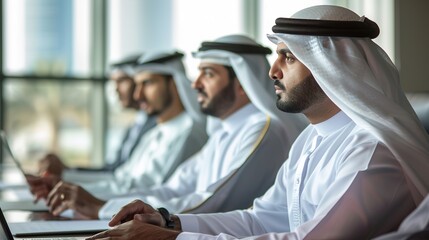 Group of corporate arab businessmen meeting in the office