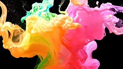 Poster - rainbow paint splashes on black background generative ai