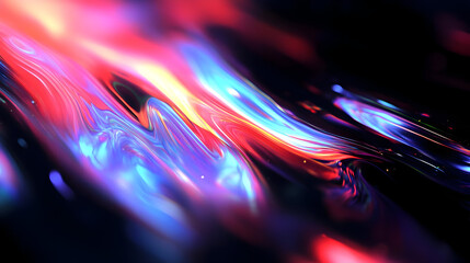 Poster - Abstract glowing red, blue, and white wavy lines over a dark background.