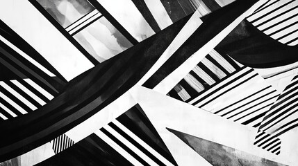 Poster - Abstract black and white geometric patterns create dynamic visual movement in modern art design