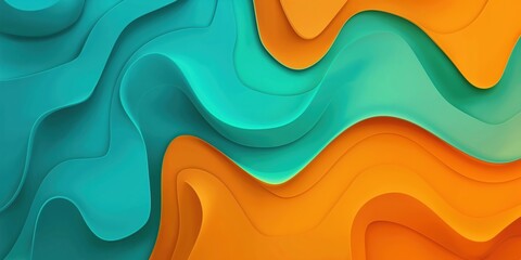 Wall Mural - Vibrant Abstract Waves in Orange and Turquoise created by ai