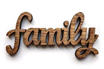 weathered wooden lettering word family isolated on white background