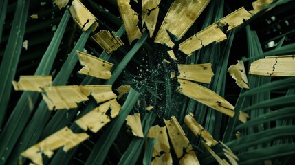 Wall Mural - Abstract Close-Up of a Flower with Sharp, Yellow Petals and Dark Center