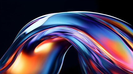 Canvas Print - Abstract iridescent blue, purple, and orange glossy fluid shape.