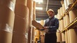 © Youttakone - Caucasian businessman or foreman worker checking Kraft paper stock with drive forklift background at warehouse