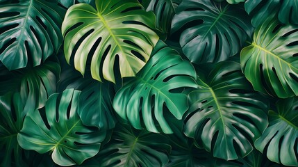 Wall Mural - Lush Tropical Green Leaves Arrangement in Natural Setting