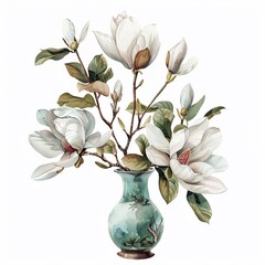 Wall Mural - magnolia in a vase illustration on a white background