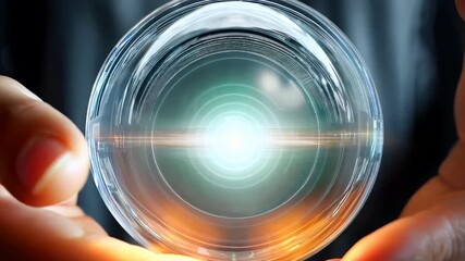 Aufkleber - The Future at Your Fingertips: A close-up of a hand holding a glowing orb, radiating energy and signifying technological innovation, big data, and the boundless possibilities of the future. 