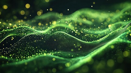 Poster - abstract blue green technology background with a cyber network grid and connected particles artificial neurons global data connections .stock immage