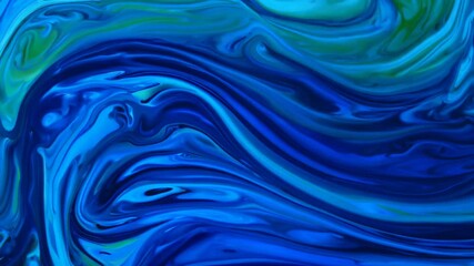 Poster - Flowing Blue Abstract Liquid Wave Texture With Green Highlights Generative AI