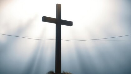 very bright image of a cross on a white outdoor studio background with beautiful lighting, ai